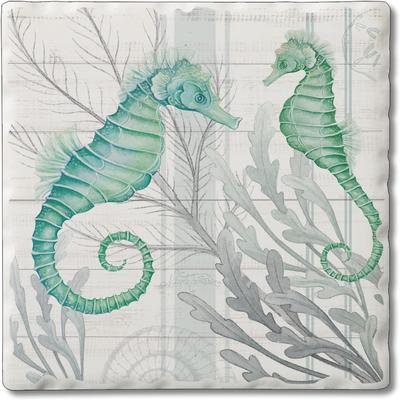 CounterArt Absorbent Stone Tumbled Tile Coasters, Beach Therapy Seahorses, Set of 4