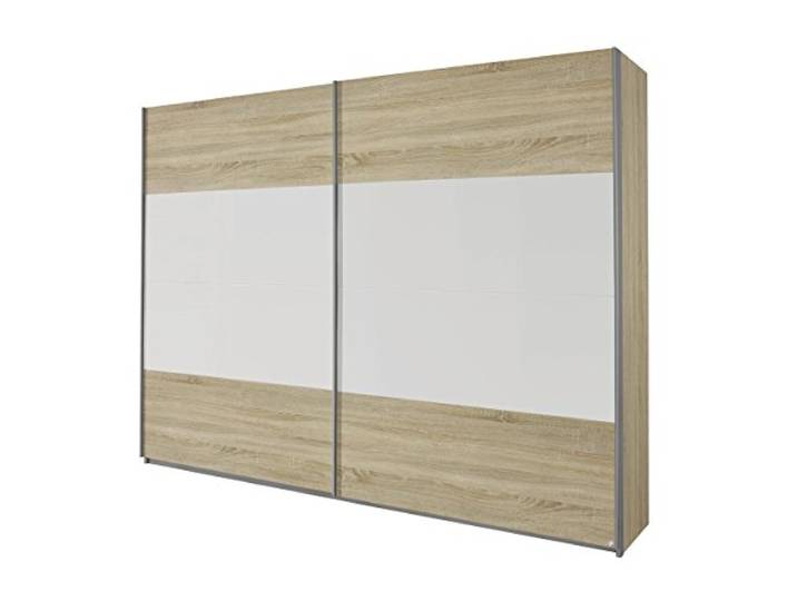Rauch Möbel QUADRA, Schwebetürenschrank, Eiche Sonoma/Weiß, Breite 136 cm Kleiderschrank mit Schwebetüren, Schiebetüren, 2-türig, für Schlafzimmer, Kinderzimmer, Jugendzimmer, Garderobe