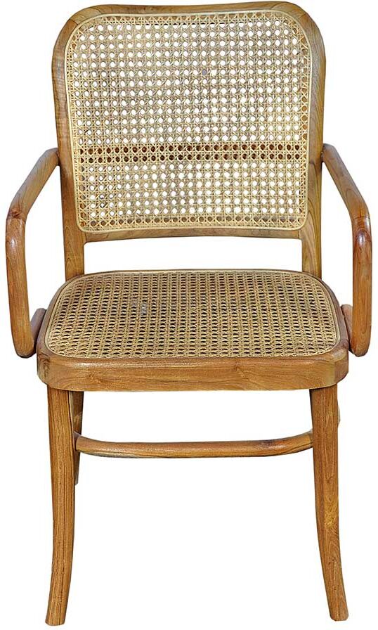 Pharao24.de Rattanstuhl aus Teak Massivholz und Teak Massivholz Armlehnen