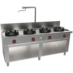 EURAST - Gekühltes wok mit 4 gasbrennern auf stütze, 1 wassersäule - 2000x700x850 mm - 70 Kw - 32207CK5