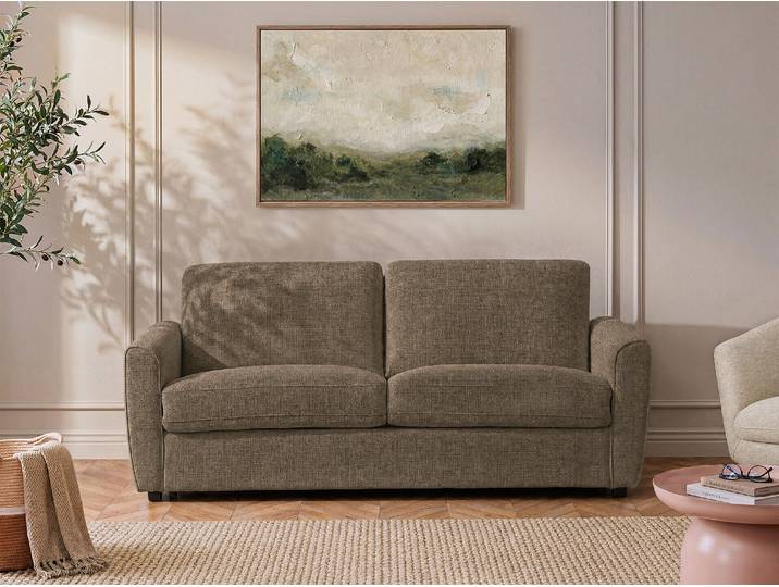 3-Sitzer Schlafsofa mit Express-Bettfunktion in Taupe - Chenille-Stoff - Liegefläche 140 cm - Matratze 12 cm SCOTIMI