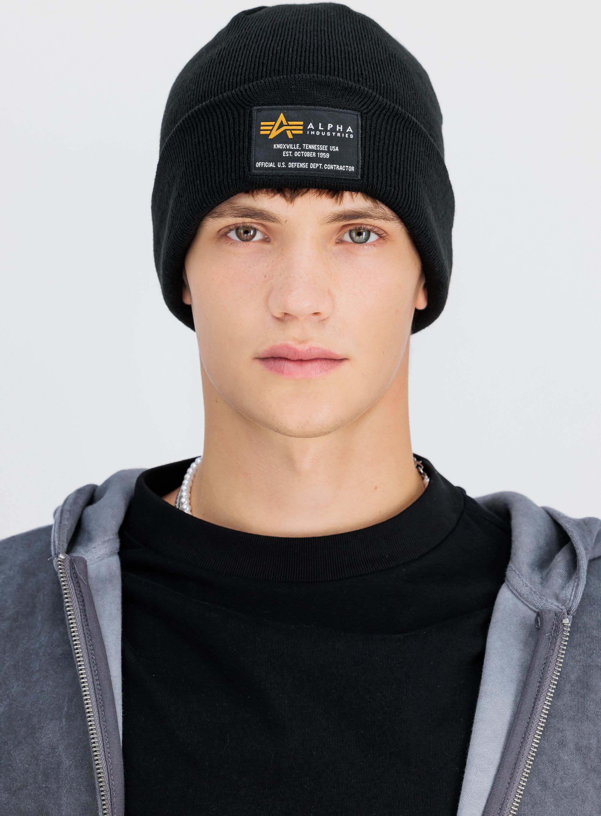 Skimütze ALPHA INDUSTRIES "Crew Beanie", Gr. onesize, schwarz, Obermaterial: 100% Polyacryl, Mützen Skimütze schwarz onesize