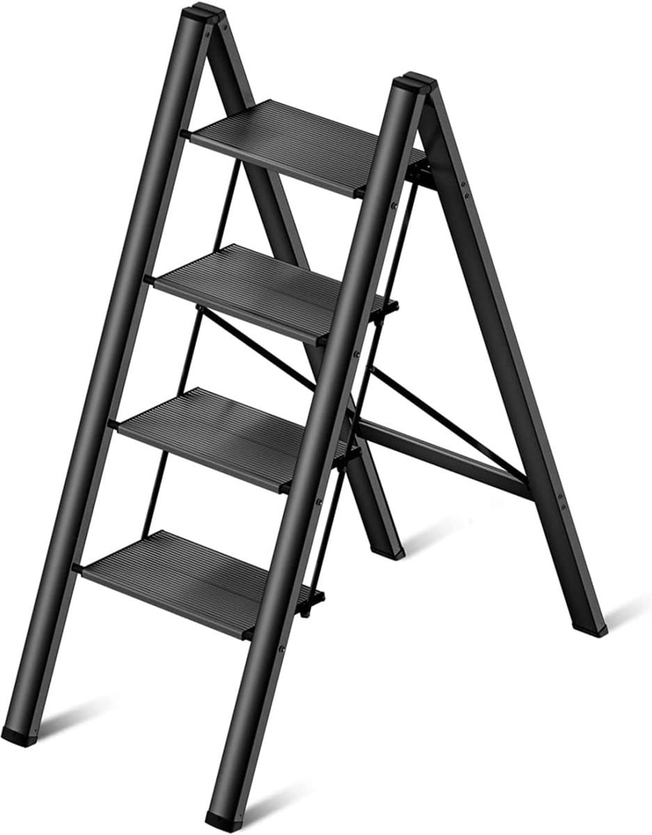 Zwarte aluminium vouwtrap met antislipvoeten, 92 cm