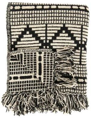 Storied Home Soft Cotton Blend Throw with Diamond Pattern and Fringe
