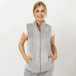 MONT CHALET Damen-Weste uni Mikrofaser Chinchilla Eingrifftaschen
