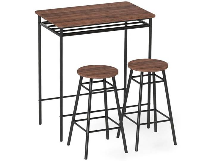 YWJ Table haute de cuisine avec 2 tabourets industriels étagère ouverte repose-pieds économie d'espace pour les petits espaces