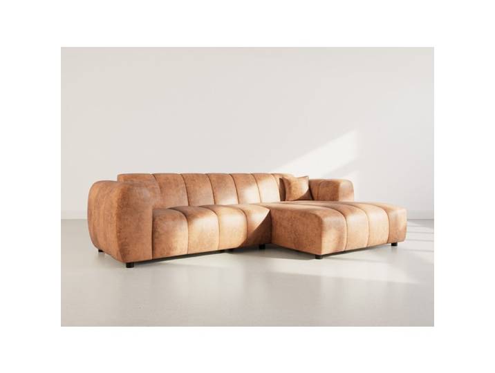 Curtis - canapé d'angle droit 4 places en simili - Cognac