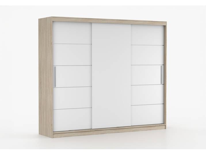 Schwebetürenschrank ALBA II 250 cm Sonoma Eiche Weiß Ohne LED-Beleuchtung