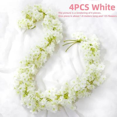 Uplift Treasures 180cm Sakura Cherry Blossom Garland Vine Decor 4pcs White 1.8m