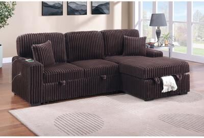 Esofastore Corduroy Upholstered 2pc Convertible Sectional Built In Cup Holder Coffee Finish