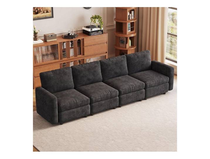 LuxusKollektion 4-Sitzer Sofa Veloursstoff Wohnzimmer Couch Grau Direkte Reihe 4 Personen