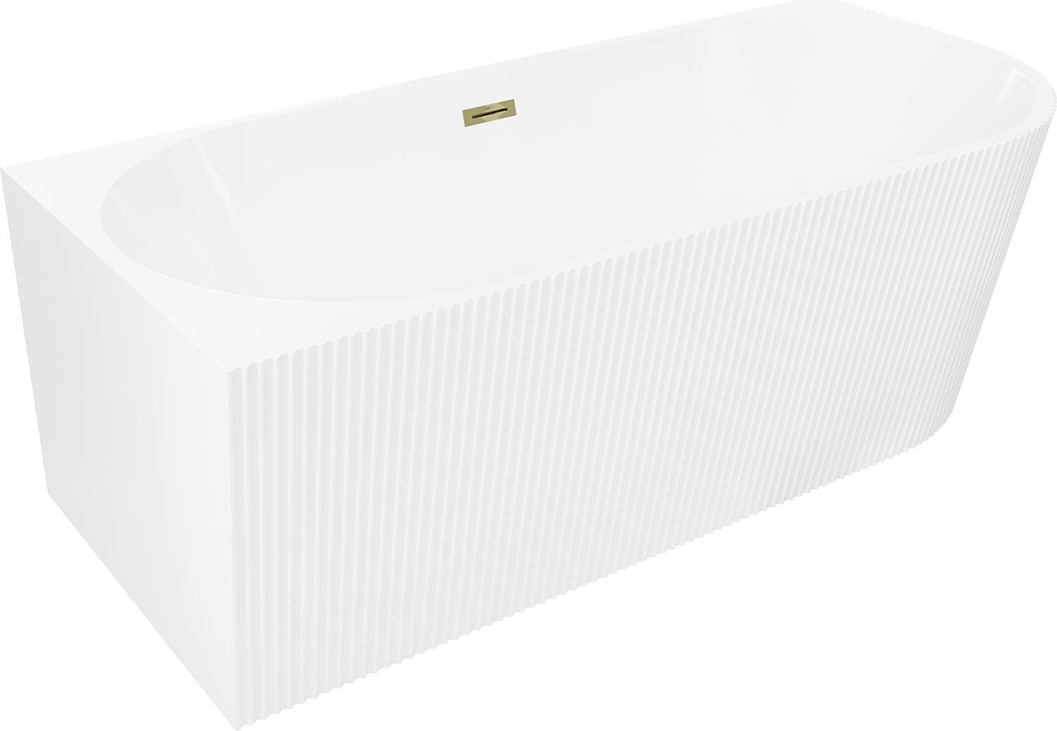 Mexen Silo freistehende Eckbadewanne links geriffelt 170 x 80 cm, weiß, Überlauf gold - 52891708000L-50