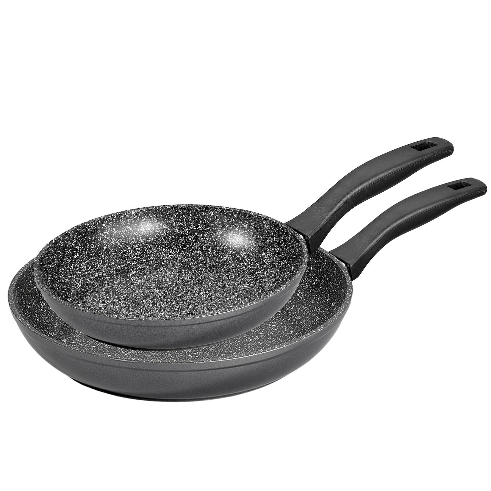 Stoneline Pfannenset 2 teilig, 24/28 cm, Antihaft beschichtete Pfanne mit echten Steinpartikeln, Pfanne Induktion und backofengeeignet, grau, zum Öl und Fett freiem Braten