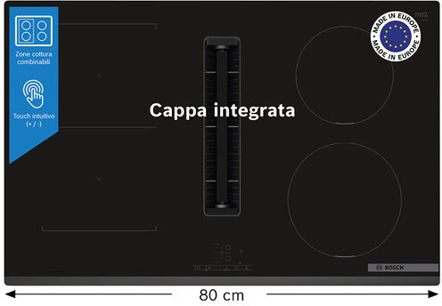 Bosch Serie 4 PVS831B16E Piano con cappa integrata 80 cm CombInduction Nero Classe B