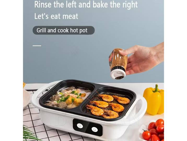 Cuiseur électrique multifonctionnel 2 en 1, cuiseur à bouillir et à frire, poêle antiadhésive pour Barbecue, rôtissoire