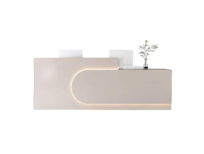 JQslycdmv Empfangstheke mit LED, for Büro, Wohnzimmer, Cafeteria Schubladen mit Schloss, Schränke mit Türen, Tastaturunterstützung, breiter Tisch, Highboard(Cream – left,140cm)