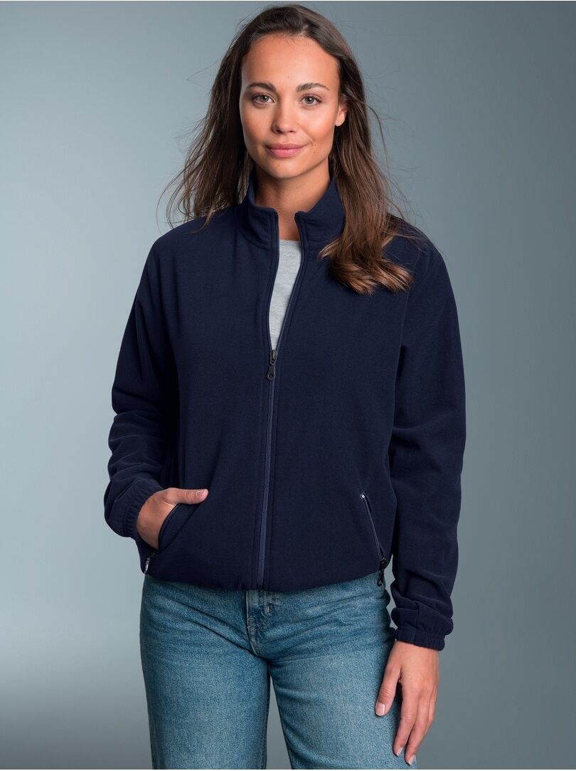 Fleecejacke TRIGEMA "TRIGEMA Fleecejacke", Damen, Gr. 4XL, blau (navy), Fleece, 100% Polyester, lang, Jacken Fleecejacke