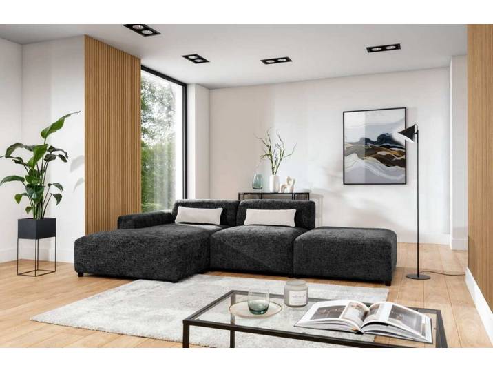 Designer Ecksofa Napoli inkl. Beistellhocker - Grün - Rechts - Stoff - Luxusbetten24