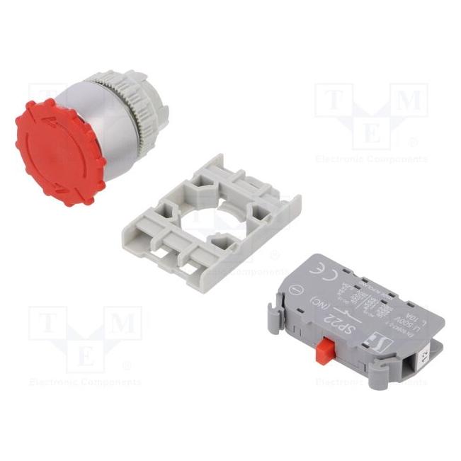 Spamel 22 mm raudonas valdymo mygtukas be automatinio 1R (SP22-B-01) (SP22-B-01.)