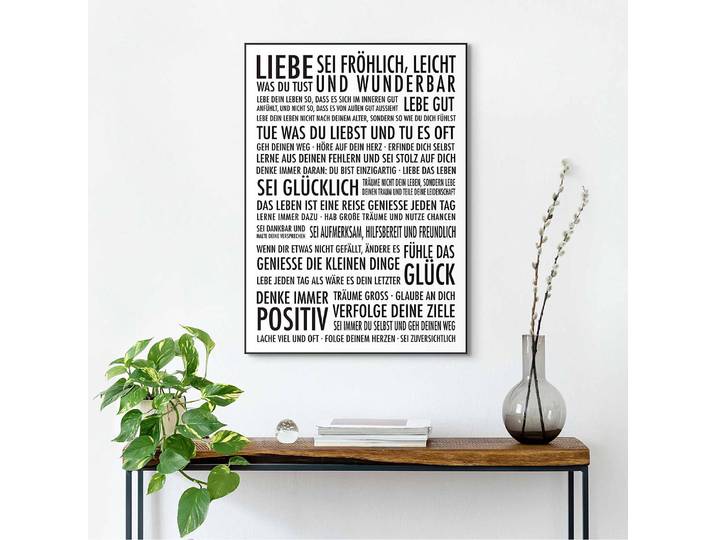 home24 Ingelijste afbeelding Positiv Leben ingelijste houten afbeelding, gecoat zwart/zwart 50 x 70 x 1cm