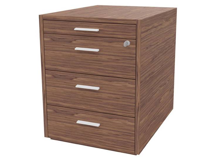 Caisson mobile Arold 3 tiroirs métal + tirette plumier - Finition Noyer poignées métal blanches
