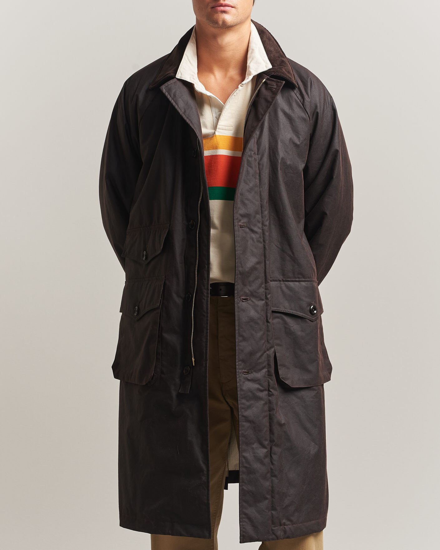Drake's Military Waxed Mac Rustic men EU54 Brun