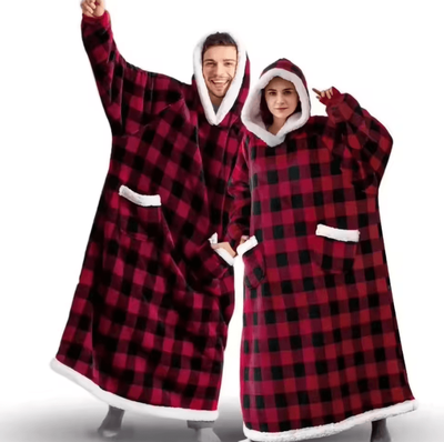 Inspire Curations Extra Long Plush Wearable Hoodie Blanket red Black 150cm