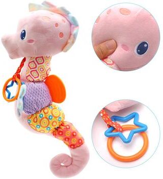 JoyToys Musical Seahorse Baby Sensory Toy Soft Plush Rattle For Newborns & Infants pink