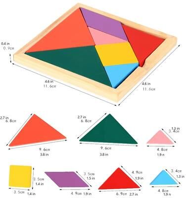 Inspire Curations Montessori Wooden Tangram Puzzle Set Colorful 3D Russian Blocks Brain Teaser triangle