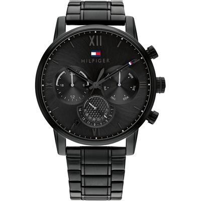 Multifunktionsuhr TOMMY HILFIGER "SULLIVAN", schwarz (schwarz, schwarz), Armbanduhren, Herren, schwarz, Quarzuhr, Armbanduhr, Herrenuhr, Datum, Edelstahlarmband