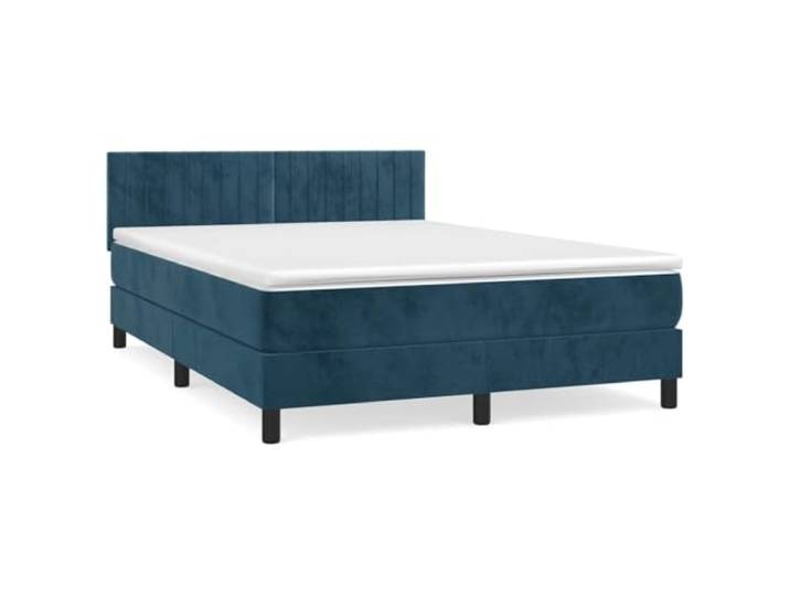 PUGYNBK Boxspringbett, Samt, Dunkelblau, 140 x 200 cm Verstellbares Kopfteil, Taschenfederkerne, mittlere Festigkeit, weicher Schutz