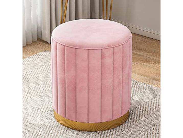 IXMLDAXD Der Stuhl, Beige Velvet Ottoman Footrest - Modern Round Upholstered Stool for Living Room & Bedroom Decor(Pink)