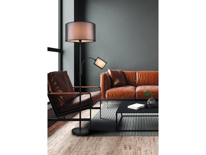 Lampadaire avec bras de lecture Ø 45cm Noir Tissu E27