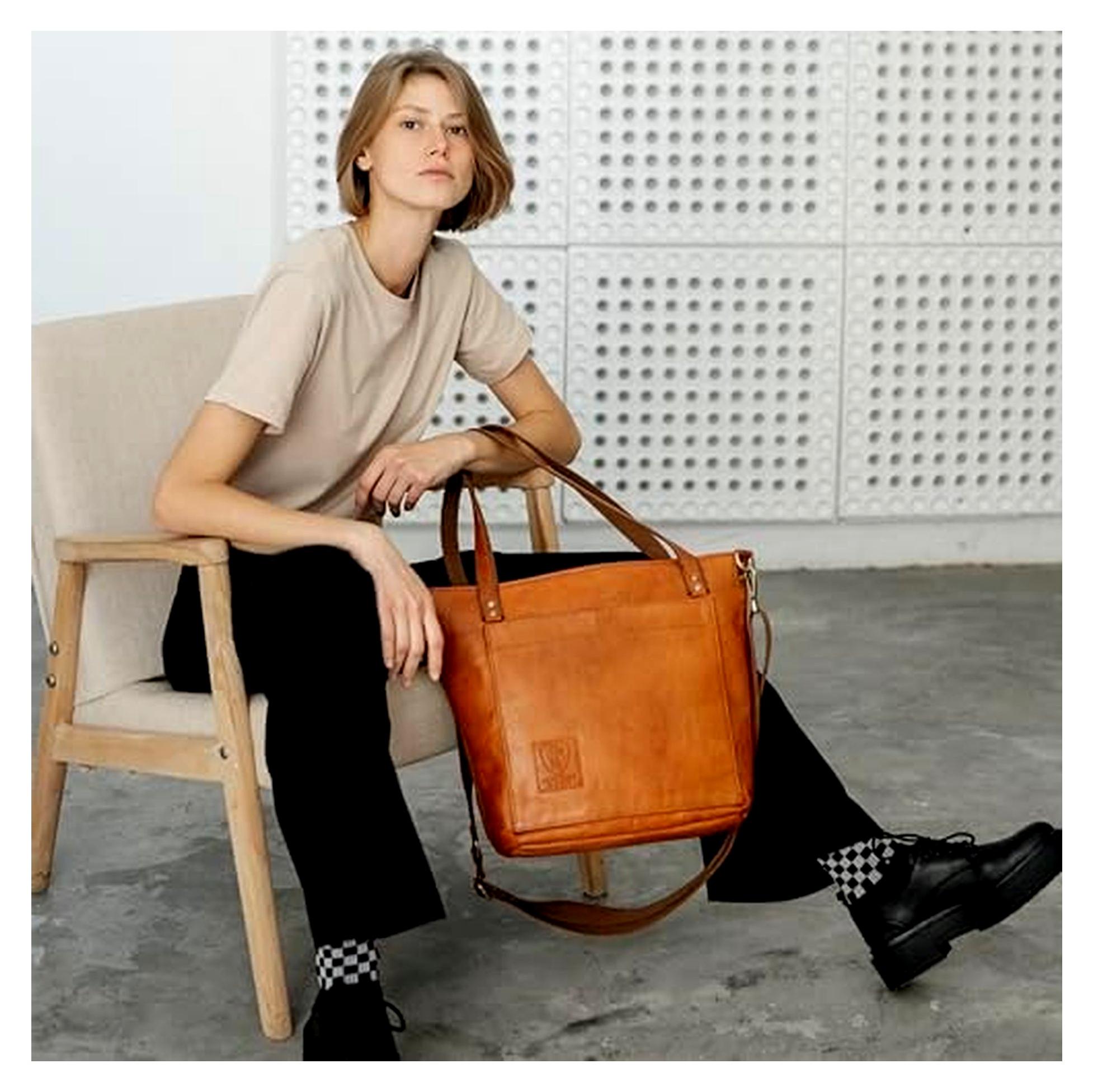 Vintage Umhängetasche Verona, Große Schultertasche aus Leder mit YKK Reißverschluss, Shopper, Henkeltasche für Damen