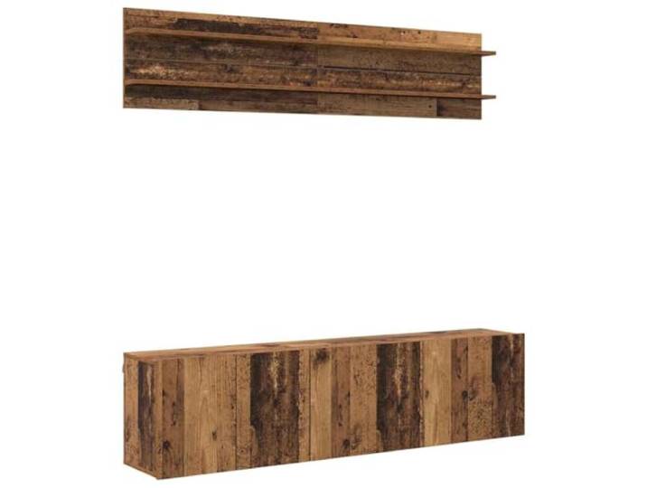 TV-Einheit 6 Stück zur Wandmontage aus Holz, Farbe Altholz Modernes rechteckiges Design, Wandmontage, Plattenregale, multifunktionale Aufbewahrung, Wohnzimmer