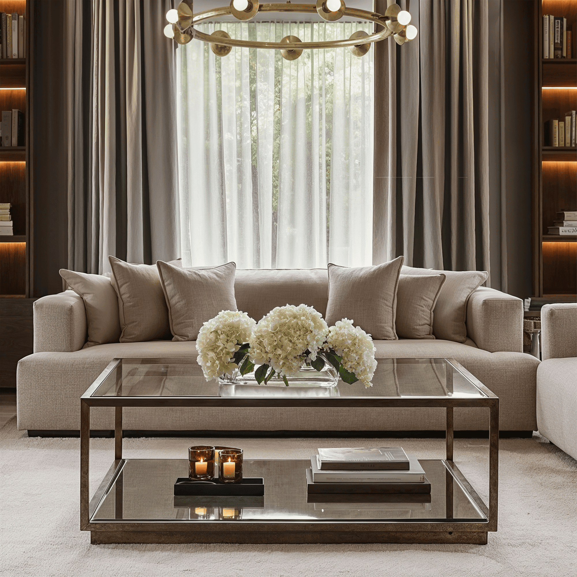 Alpha Bronze & Glass Coffee Table with Mirrored Shelf