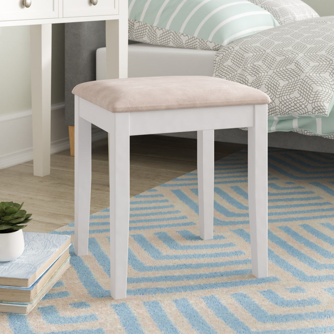 Lark Manor Abingd Accent Stool White/Faux Suede 48cm H X 41cm W X 36cm D