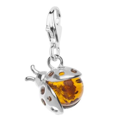 Kettenanhänger OSTSEE-SCHMUCK "Ostsee-Schmuck Charm-Einhänger Marienkäfer", weiß, Schmuckanhänger, Damen, 20 x 7mm, Silber 925 (Sterlingsilber), 0,8 g, Kettenanhänger