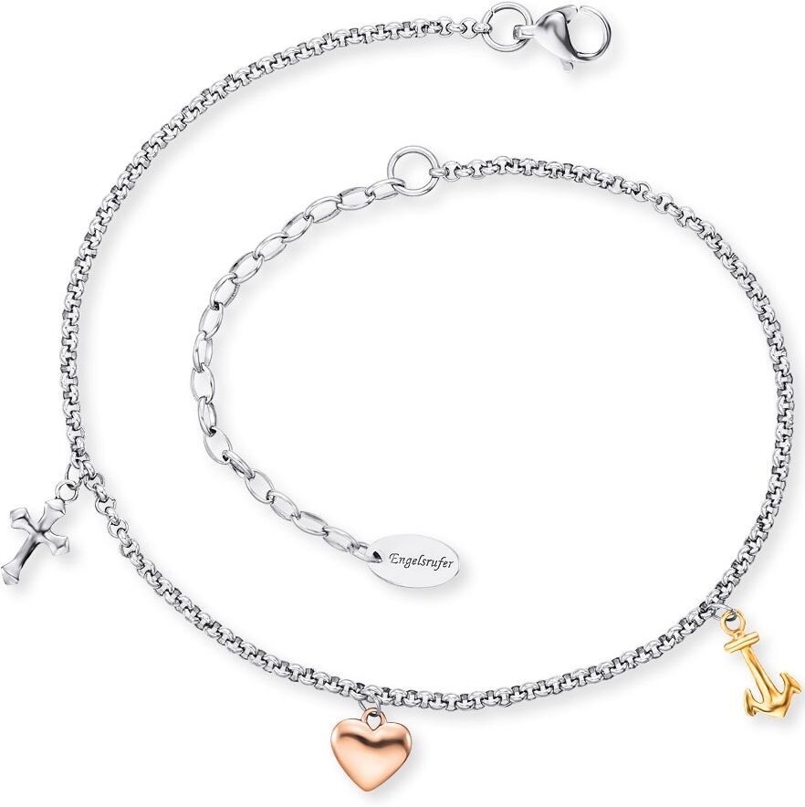 Fußkette mit Anhänger ENGELSRUFER "Love & Hope - Glaube Liebe Hoffnung", rosa (edelstahlfarben, gelbgoldfarben, roségoldfarben), Fußketten, Edelstahl, glänzend, Fußkette mit Anhänger