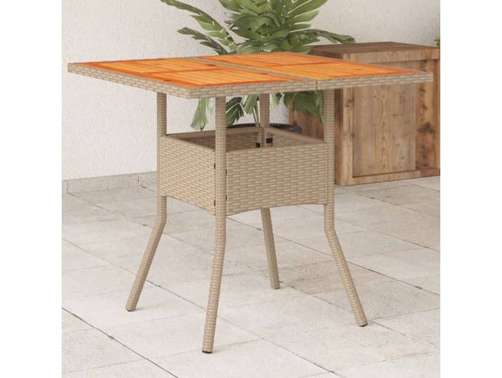 Beige Table de jardin beige 80x80x75 cm résine tressée et bois acacia - Mobilier de jardin LV14650