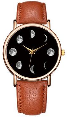 ModernMart Moon Phase Quartz Watch For Women Elegant Minimalist Wristwatch With Lunar Dial light Brown