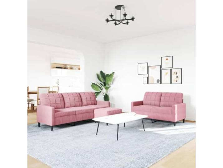 KTHLBRH Sofa-Set, 3-teilig, Rosa, Samt, 2-Sitzer, 3-Sitzer Metallrahmen, Schaumgummi, Fußstütze inklusive, Verwendung im Wohnzimmer