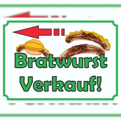 HB-Druck Bratwurst Verkaufsschild Schild mit Pfeil nach links A6 (105x148mm)