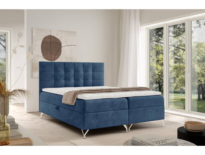 Fun Möbel Boxbett Bett Schlafzimmerbett MERSIN in Strukturstoff Coral (Kopfteil gepolstert, inkl. Topper), inkl. 2 x Bettkasten