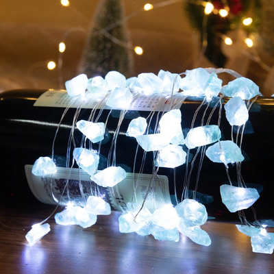 HomeDecorAndMore LLC Amethyst Or Fluorite Raw Crystal String Lights Blue