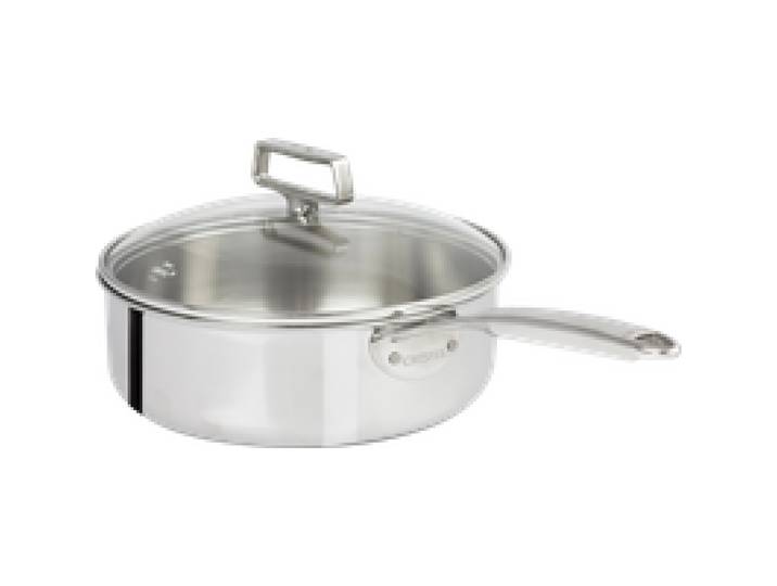 Sauteuse à bord droit inox 24cm CASTEL PRO 5 ply + couvercle en verre