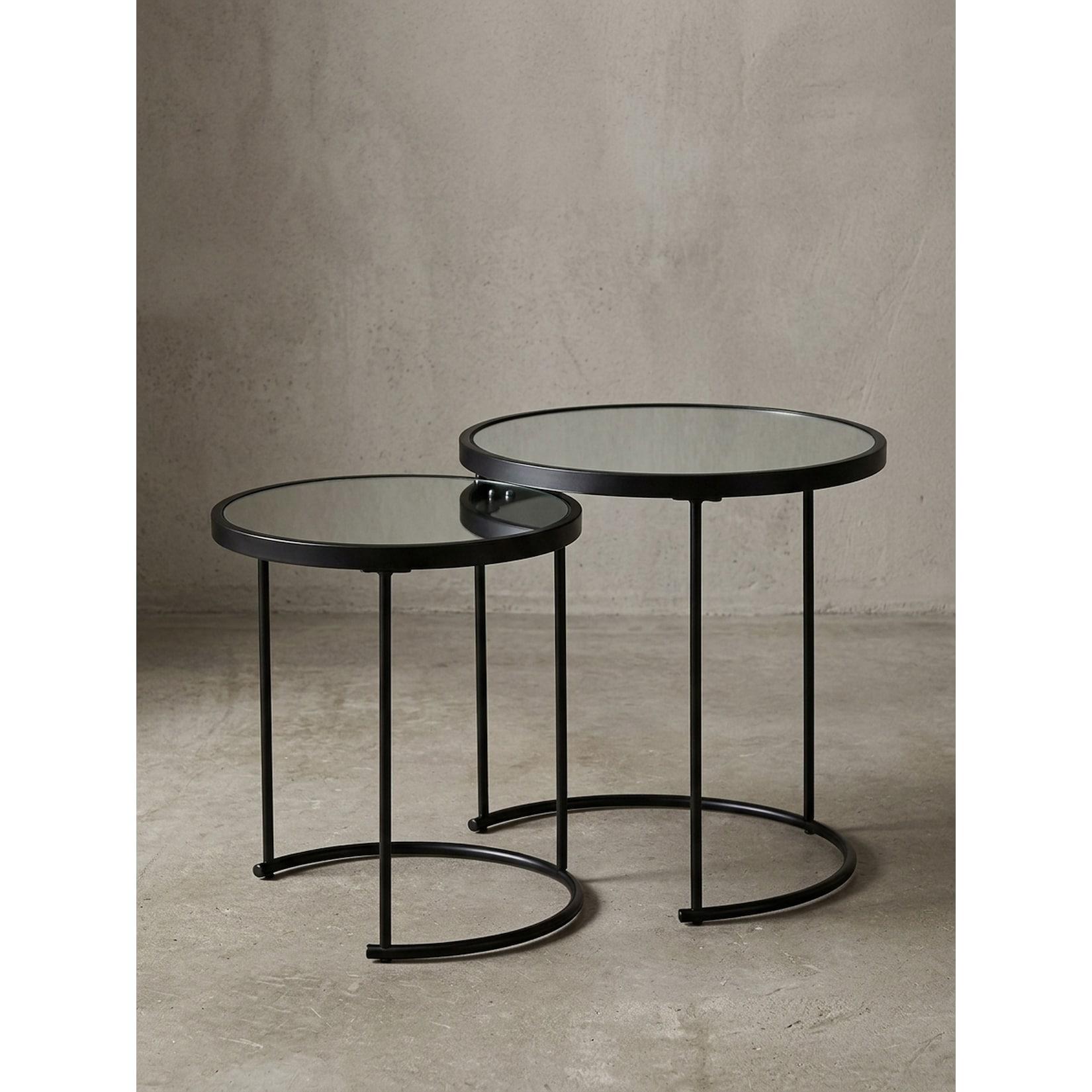 Beistelltisch Set – rund, Spiegelglas schwarz, 2-teilig, Ø50x42 cm