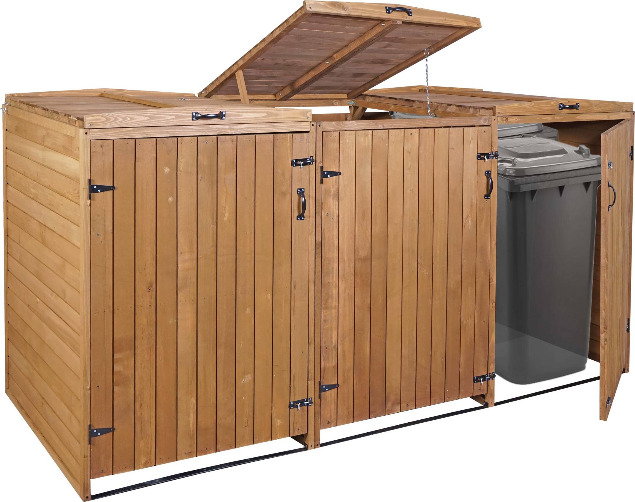 XL 3er-/6er-Mülltonnenverkleidung HWC-H74, Mülltonnenbox, erweiterbar 126x238x98cm Holz braun