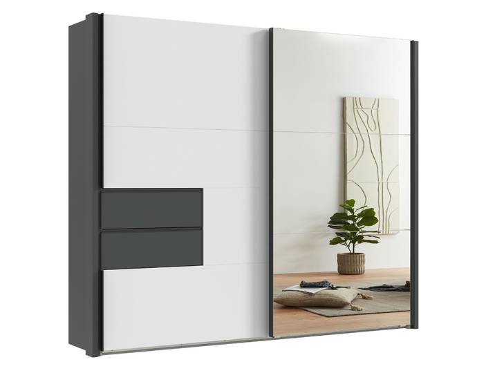 Schwebetürenschrank Kleiderschrank Passepartout 262cmSchubl. Grafit Weiß Spiegel / 22059