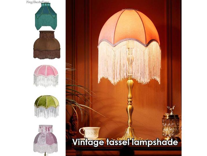 Abat-jour en velours rose et vert de style victorien rétro, perles de luxe, abat-jour à glands pour lampes de table, lampes sur pied, décoration d'art de boutique à domicile